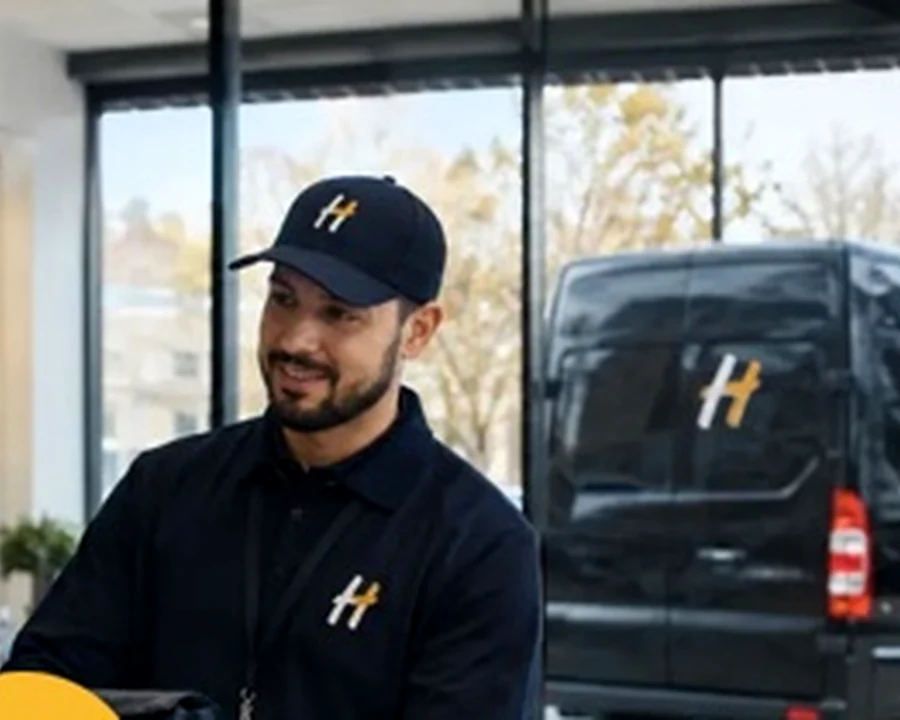 Healthy Express courier at a delivery pickup